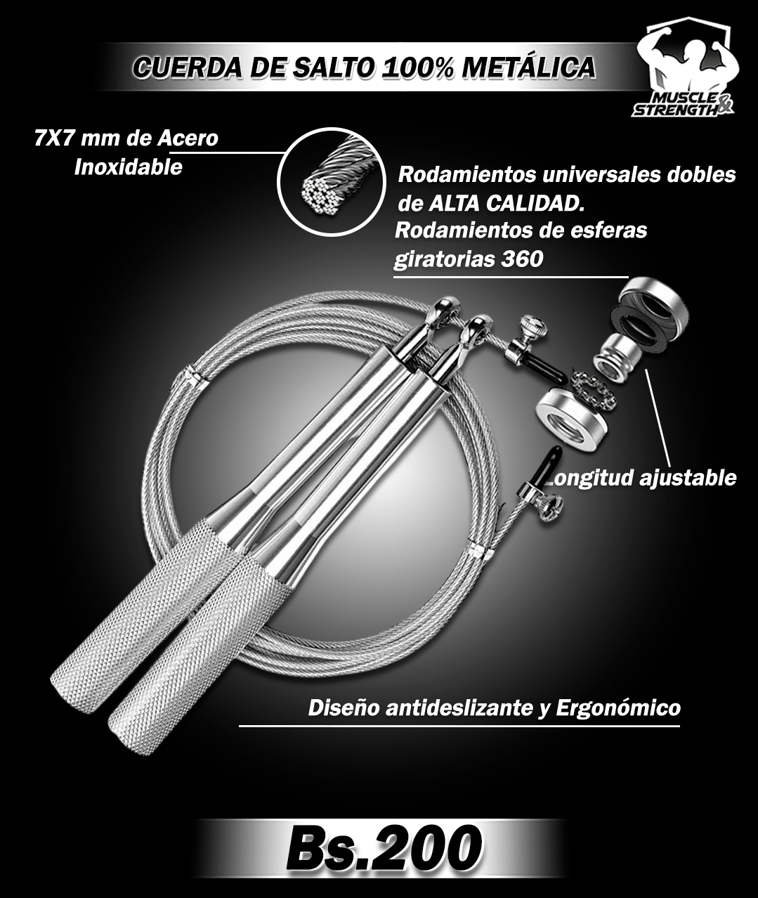 Cuerda Metálica de Velocidad - Plateado - Muscle & Strength