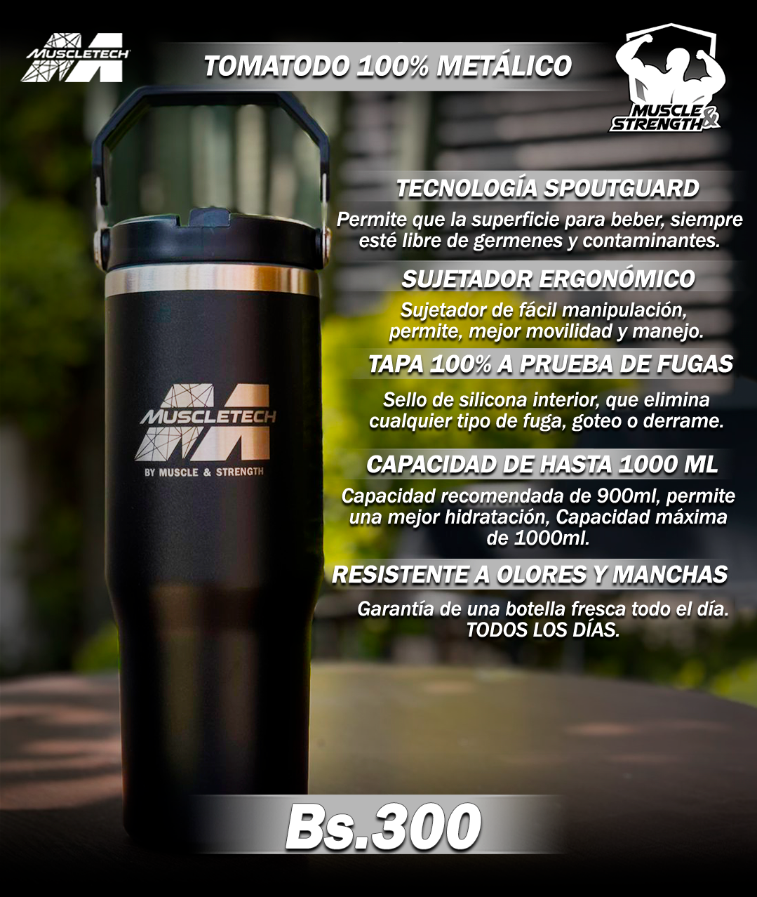 Termo metálico 30oz - Negro - Muscletech