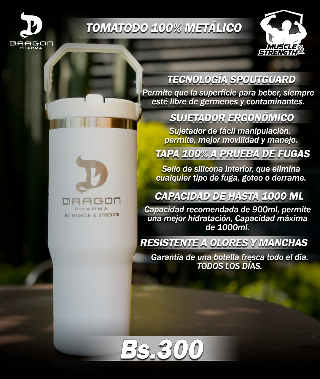 Termo metálico 30oz - Blanco - Dragon Pharma