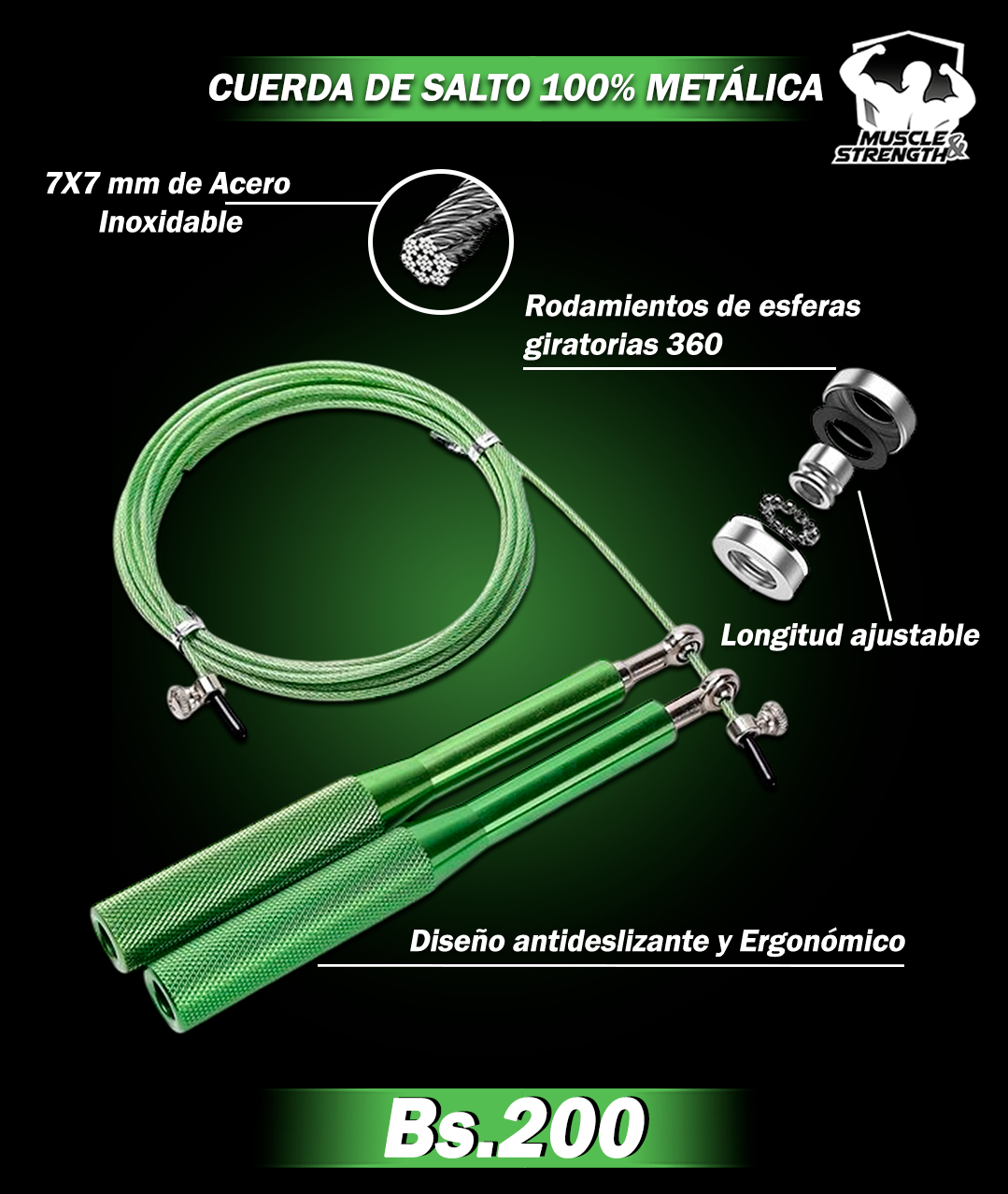 Cuerda Metálica de Velocidad - Verde - Muscle & Strength