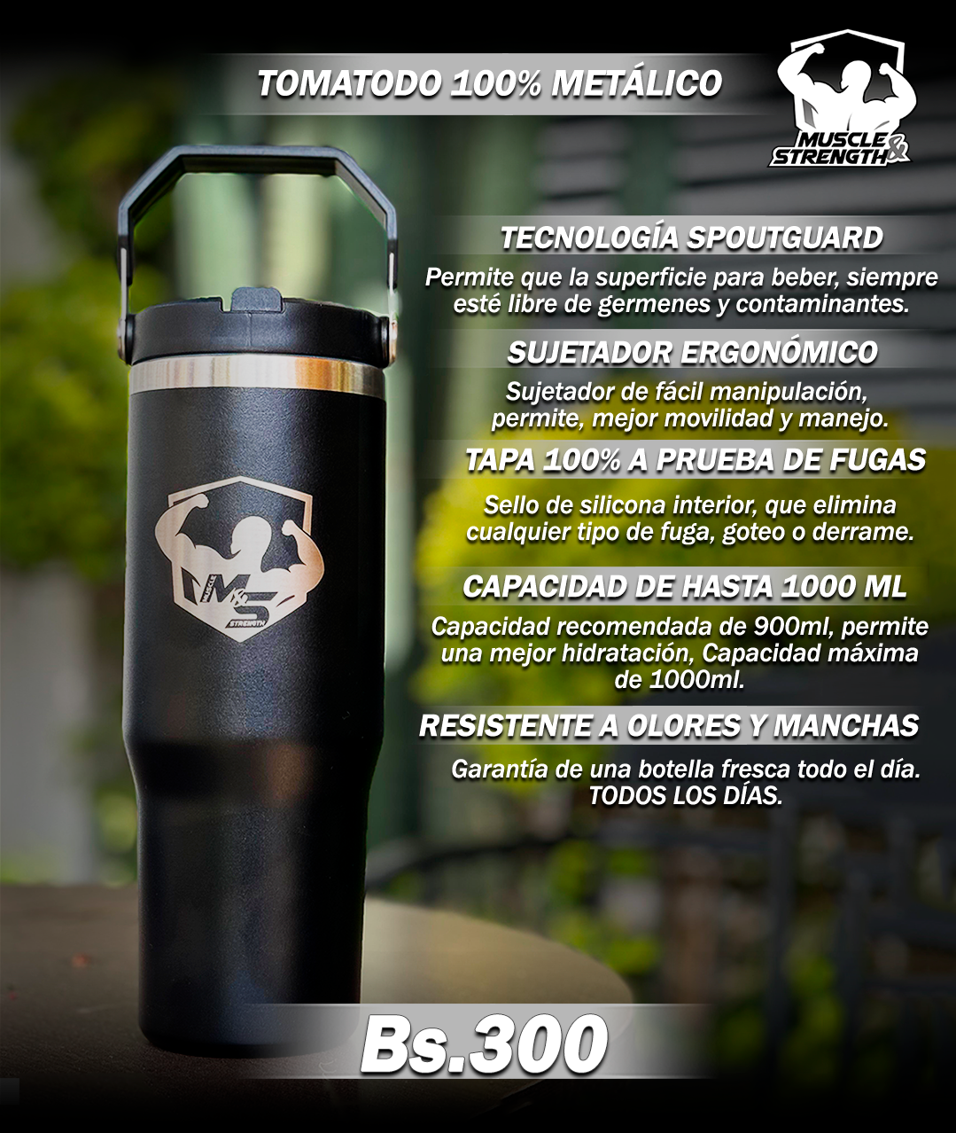 Termo metálico 30oz - Negro - Muscle & Strength