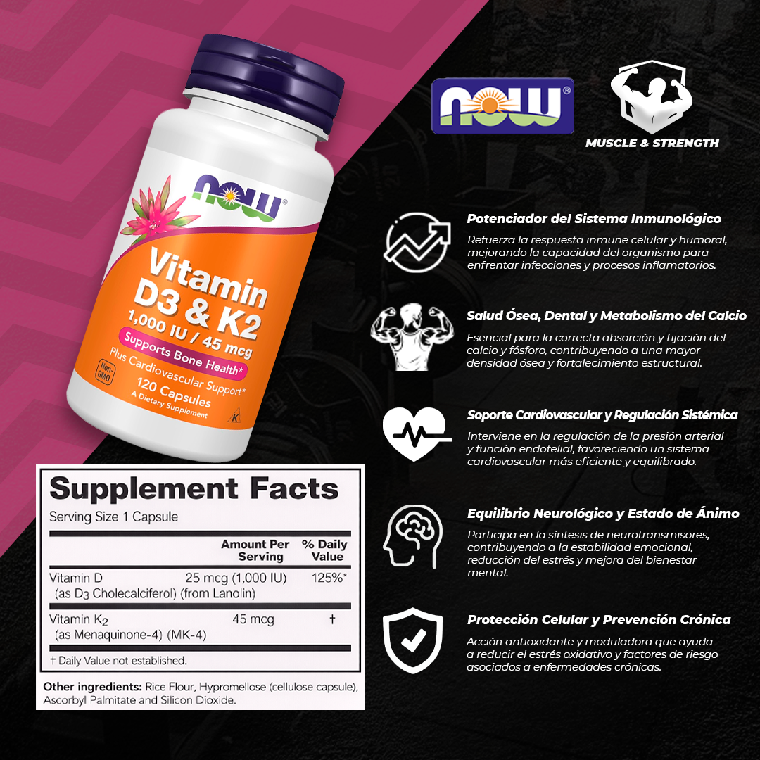 Vitamin D-3 & K-2 1000IU/45mcg - 120 VCaps