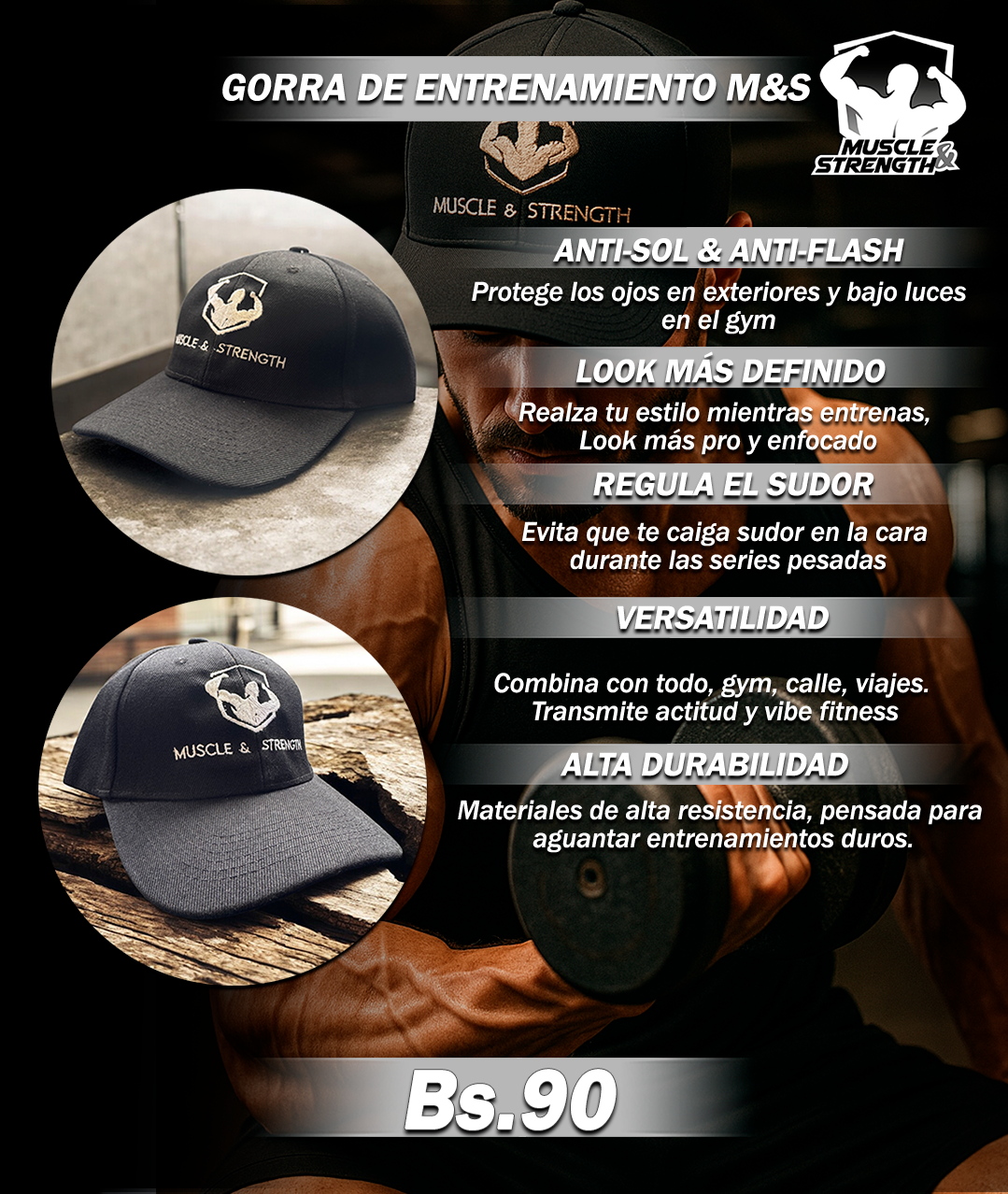 Gorra de Entrenamiento - Negro - Muscle & Strength