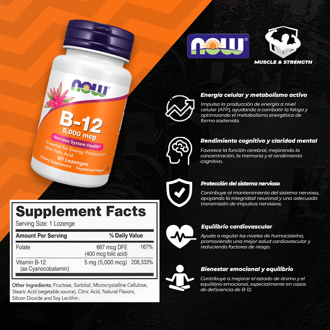 B-12 with Folic Acid - 60 Lozenges