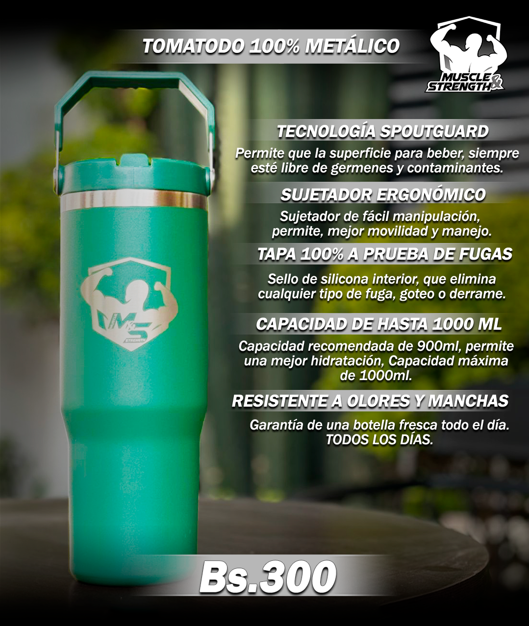 Termo metálico 30oz - Verde - Muscle & Strength