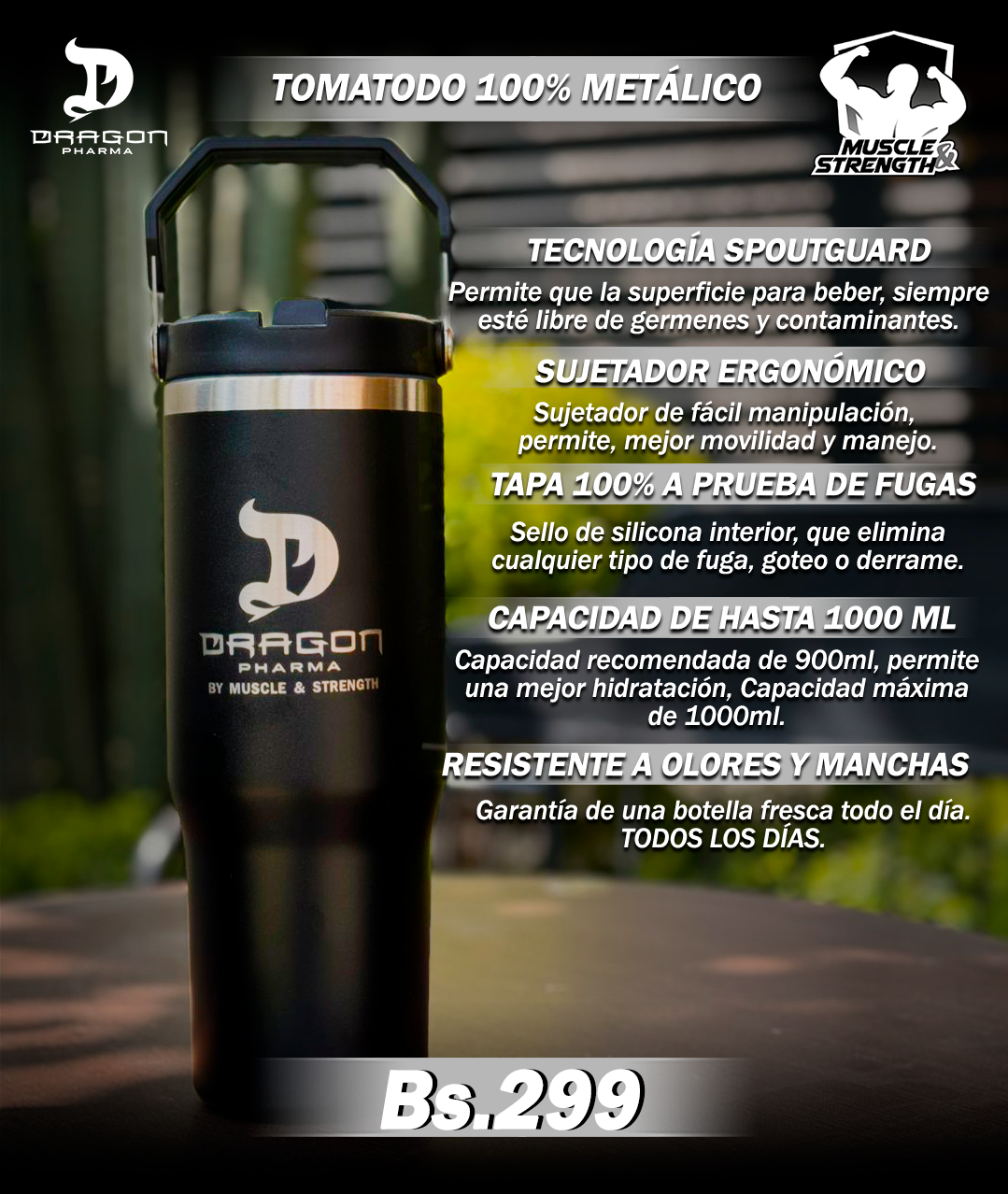 Termo metálico 30oz - Negro - Dragon Pharma