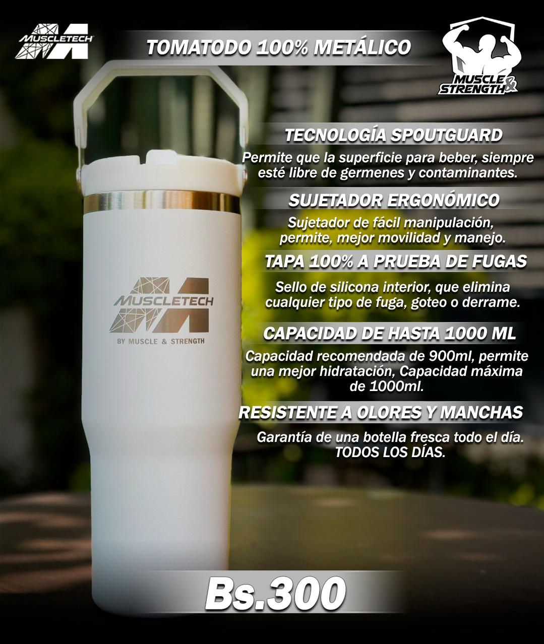 Termo metálico 30oz - Blanco - Muscletech