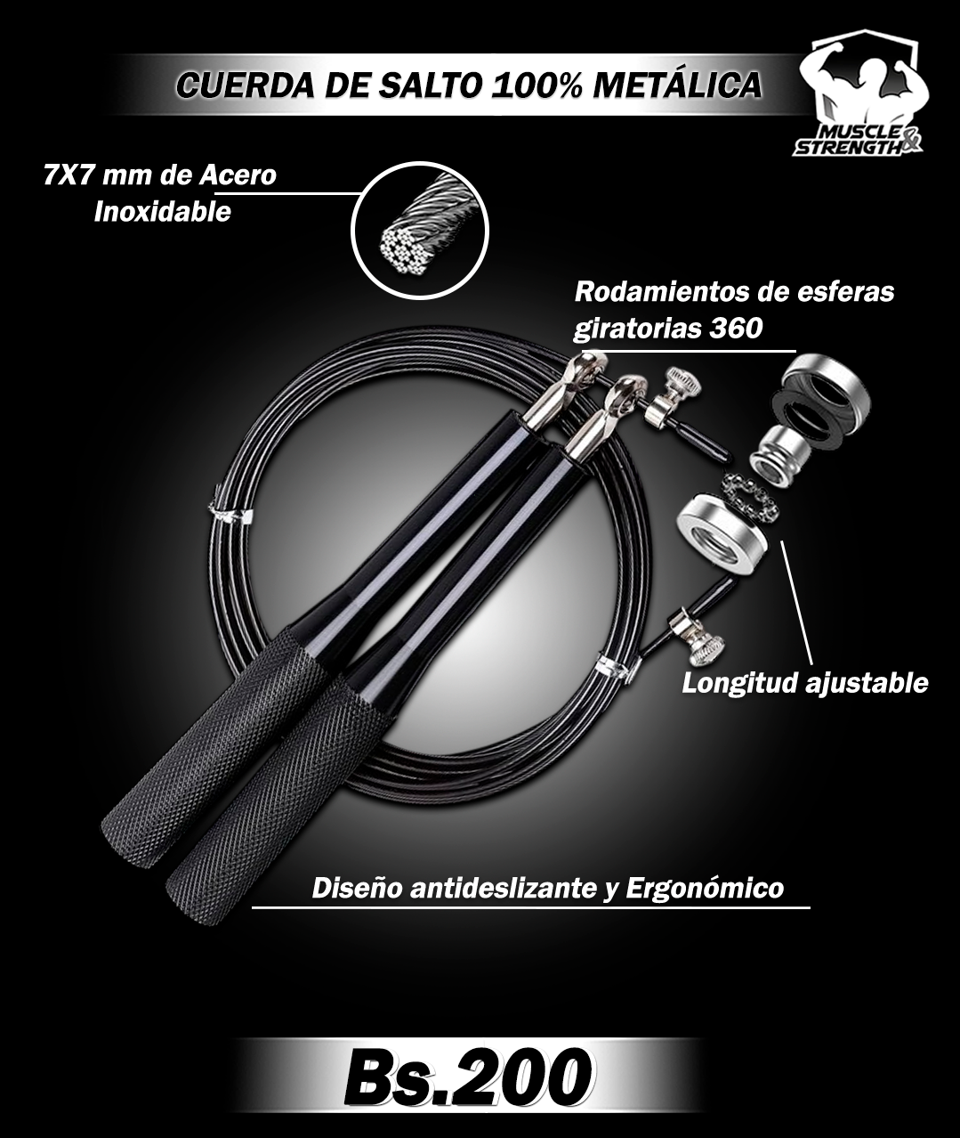 Cuerda Metálica de Velocidad - Negro - Muscle & Strength