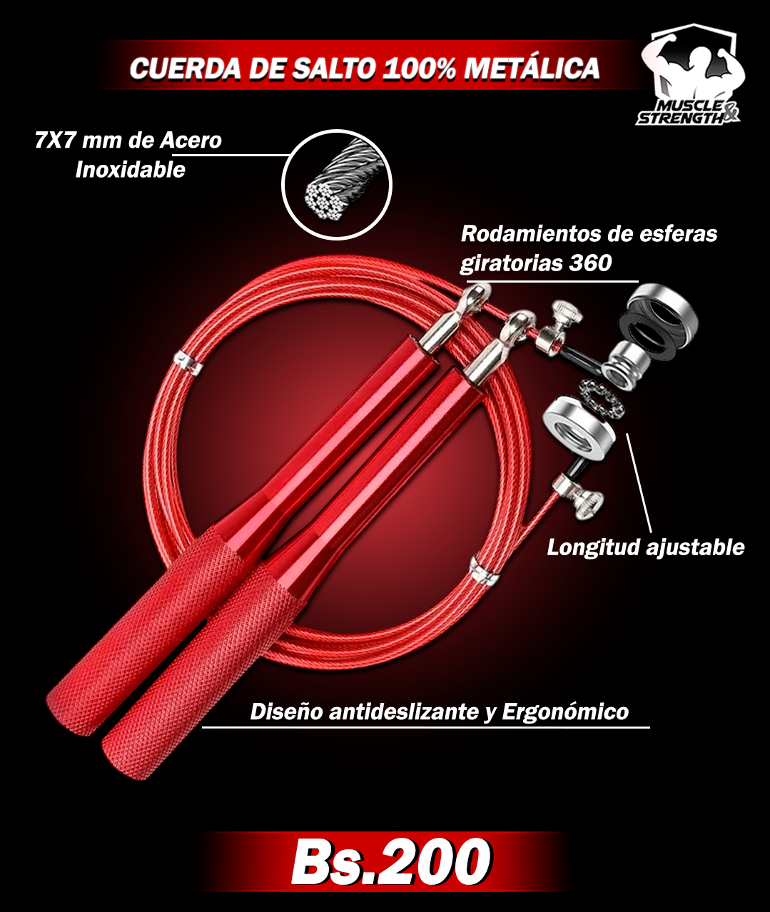 Cuerda Metálica de Velocidad - Rojo - Muscle & Strength
