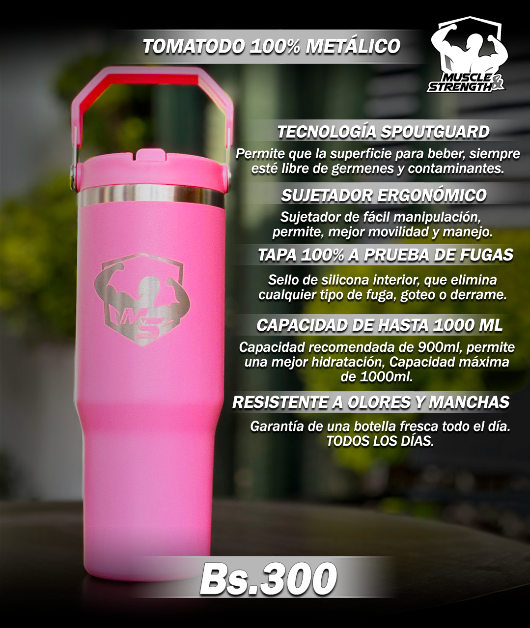 Termo metálico 30oz - Rosado - Muscle & Strength